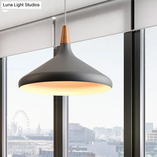 Sleek W Cone Dining Table Pendant Lighting - Metallic 1-Head Hanging Lamp With Adjustable Cord In