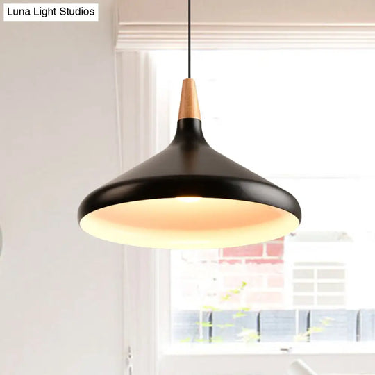 Sleek W Cone Dining Table Pendant Lighting - Metallic 1-Head Hanging Lamp With Adjustable Cord In