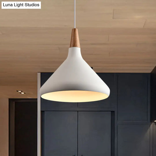 Sleek W Cone Dining Table Pendant Lighting - Metallic 1-Head Hanging Lamp With Adjustable Cord In