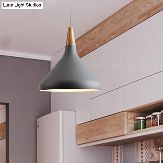 Sleek W Cone Dining Table Pendant Lighting - Metallic 1-Head Hanging Lamp With Adjustable Cord In