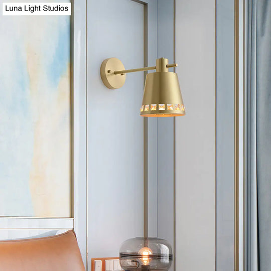 7.5/12 W Brass Wall Sconce - Modern Tapered/Drum/Oval Design Gold Finish