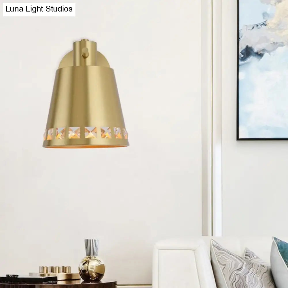 7.5/12 W Brass Wall Sconce - Modern Tapered/Drum/Oval Design Gold Finish