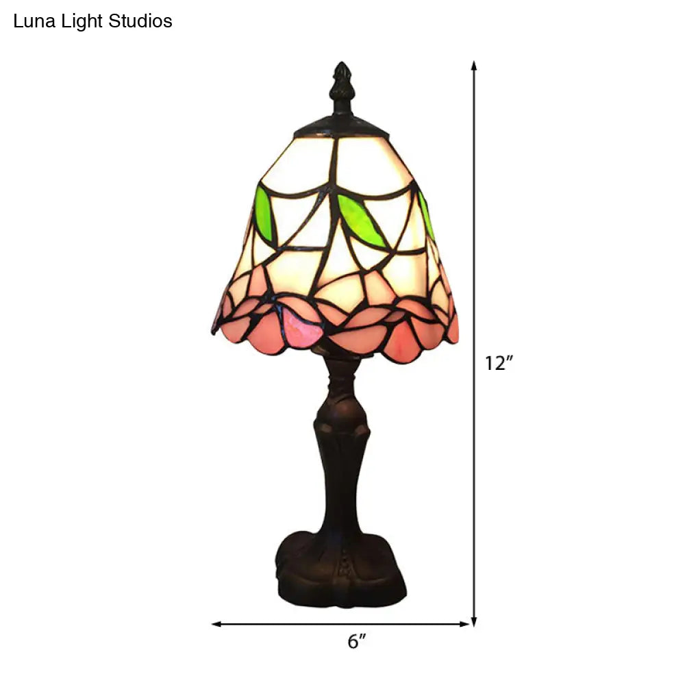 7/6 Wide Bell Shape Tiffany Style Reading Light With Rose Stained Glass In Pink - Perfect For