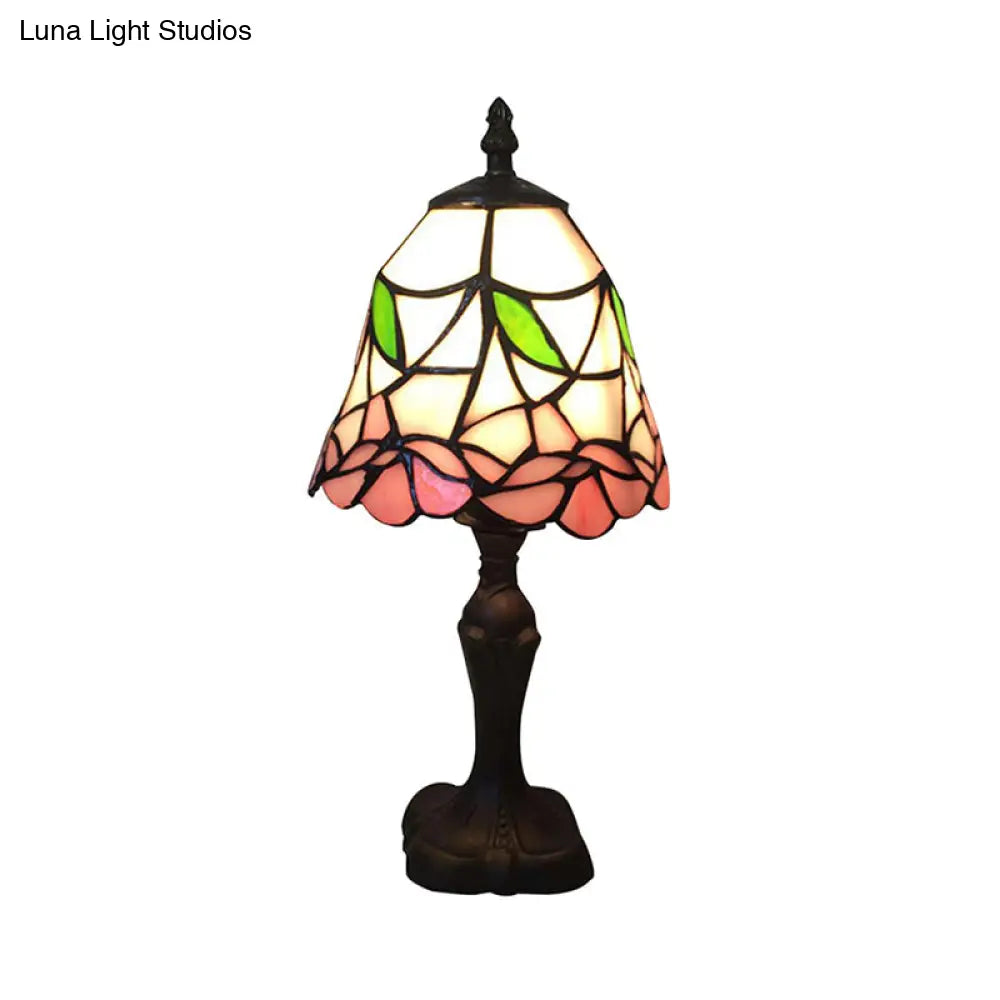 7/6 Wide Bell Shape Tiffany Style Reading Light With Rose Stained Glass In Pink - Perfect For