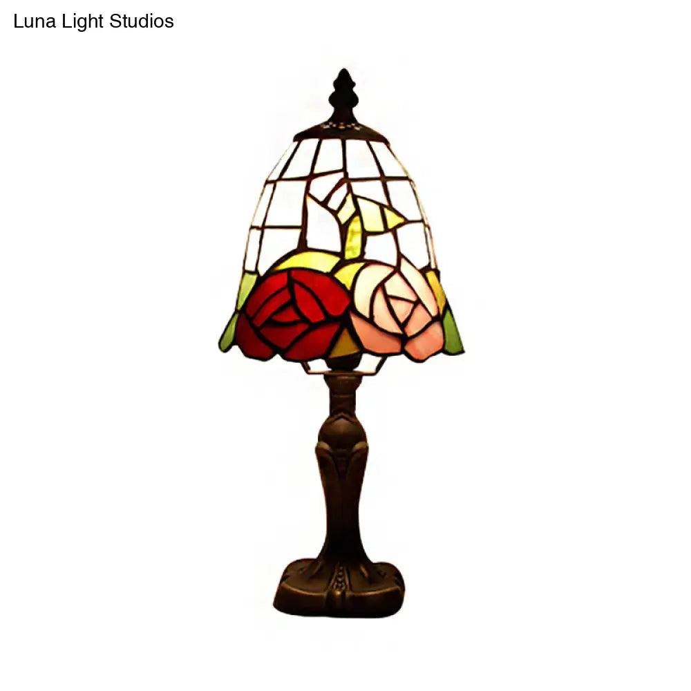 7/6 Wide Bell Shape Tiffany Style Reading Light With Rose Stained Glass In Pink - Perfect For