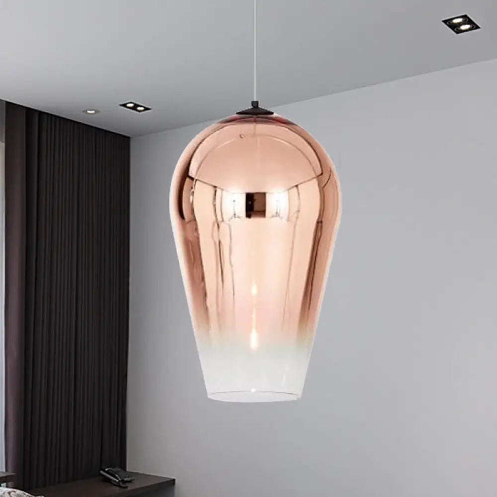 7/8’ Wide Cannon Pendant Light - Modern Glass 1 Chrome/Gold/Rose Gold Hanging Fixture Rose / 7’