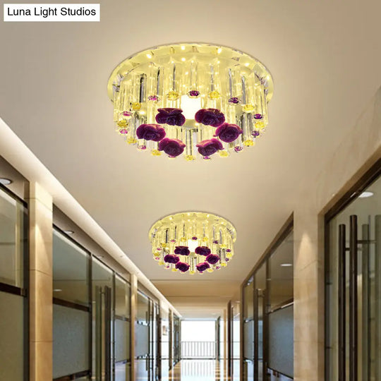 7/9.5 Minimalist Round Flush Mount Crystal Led Ceiling Light In Chrome Warm/White/Multi Color