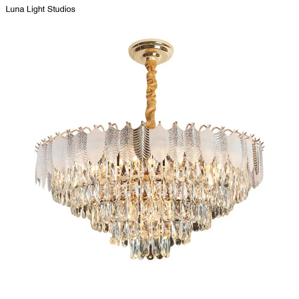 7-Head Clear Crystal Prisms Chandelier Pendant Light Modern Circular Ceiling Suspension Lamp