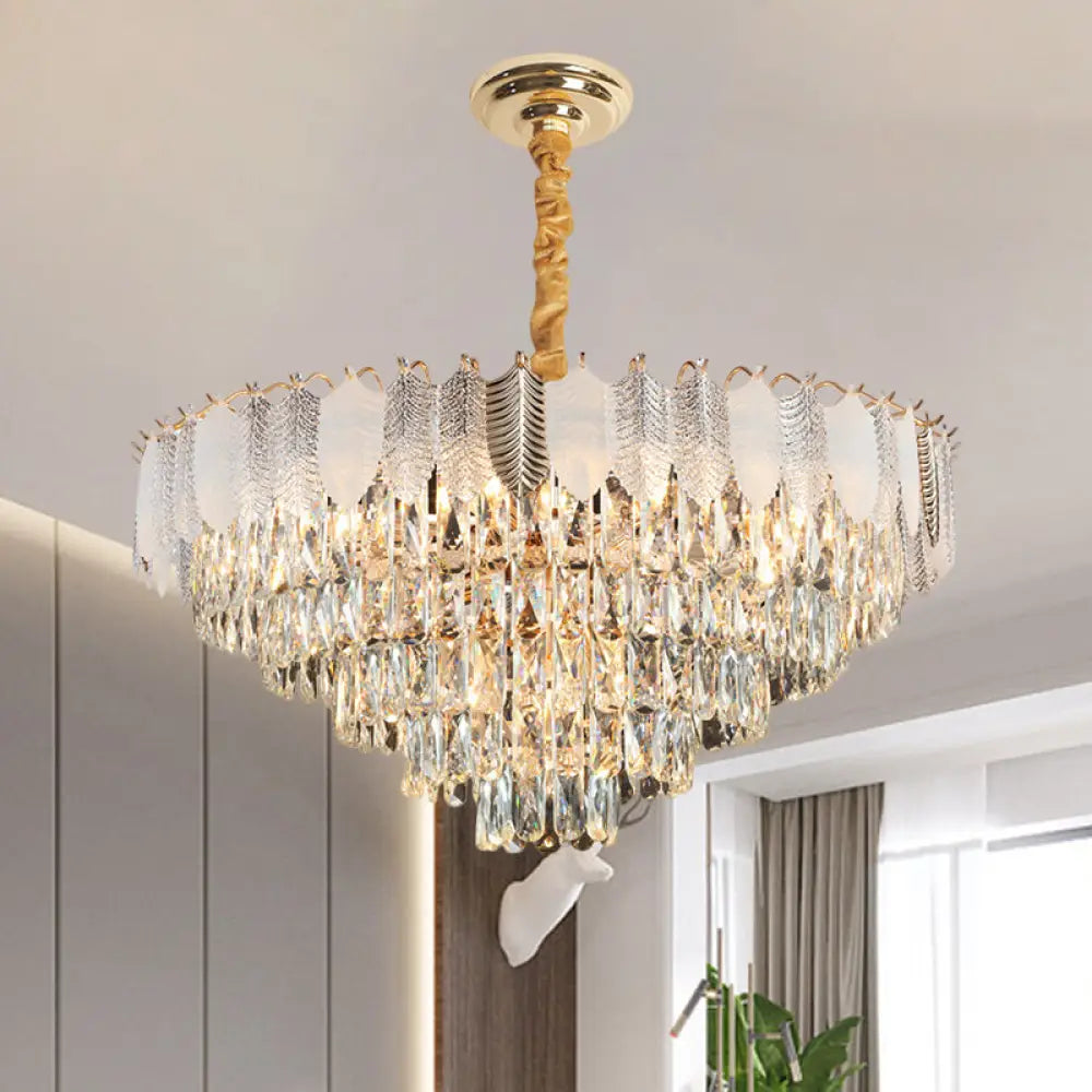 7-Head Clear Crystal Prisms Chandelier Pendant Light Modern Circular Ceiling Suspension Lamp