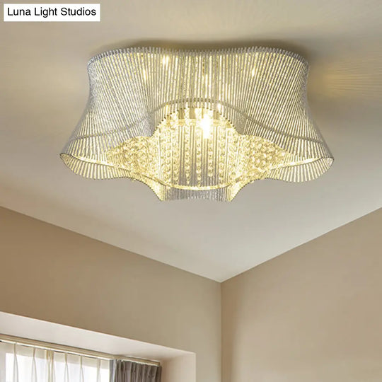 7 - Head Simple Chrome Flush Mount Ceiling Lamp With Crystal Rod Shade