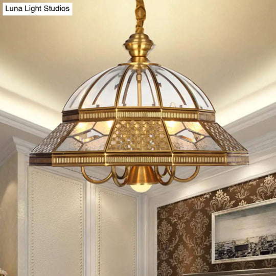 7-Light Clear Glass Colonial Dome Pendant Chandelier For Bedroom