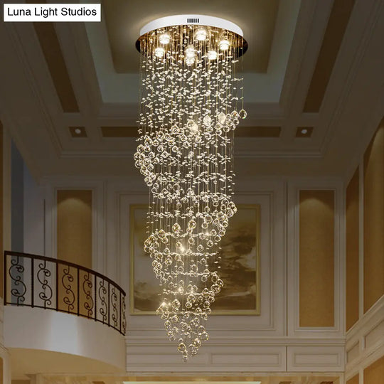 7-Light Modern Swirling Strand Ceiling Lamp: Crystal Led Pendant Light In Gold