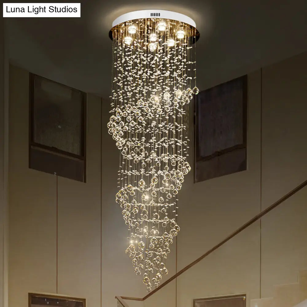 7-Light Modern Swirling Strand Ceiling Lamp: Crystal Led Pendant Light In Gold