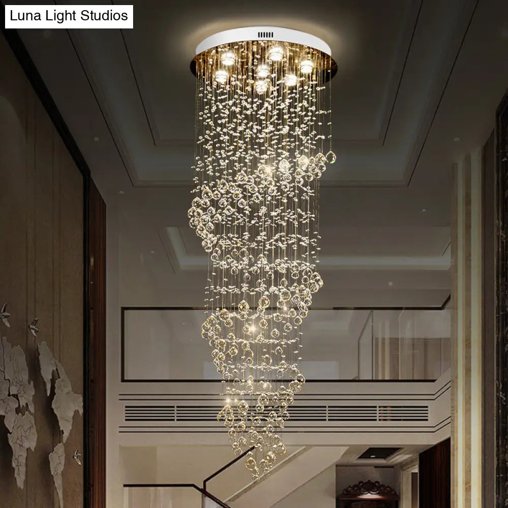 7-Light Modern Swirling Strand Ceiling Lamp: Crystal Led Pendant Light In Gold