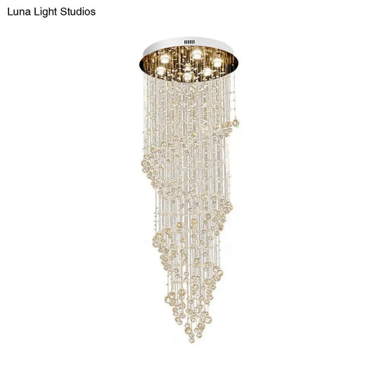 7-Light Modern Gold Crystal Led Swirling Strand Ceiling Lamp