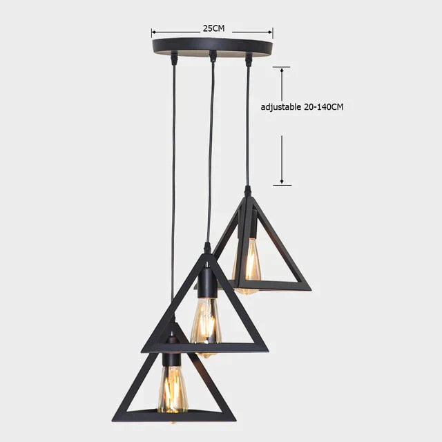 7 Type Modern Black Cage Pendant Lights Iron Minimalist Nordic Pyramid Lamp 8002