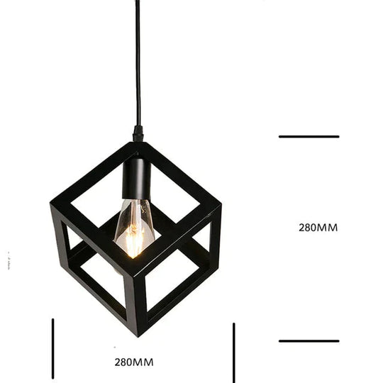 7 Type Modern Black Cage Pendant Lights Iron Minimalist Nordic Pyramid Lamp 8007