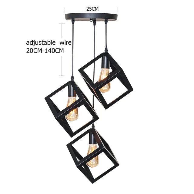 7 Type Modern Black Cage Pendant Lights Iron Minimalist Nordic Pyramid Lamp 8018