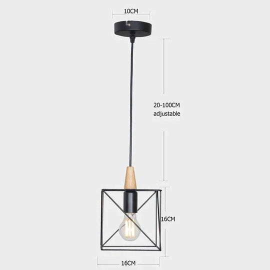 7 Type Modern Black Cage Pendant Lights Iron Minimalist Nordic Pyramid Lamp 8021