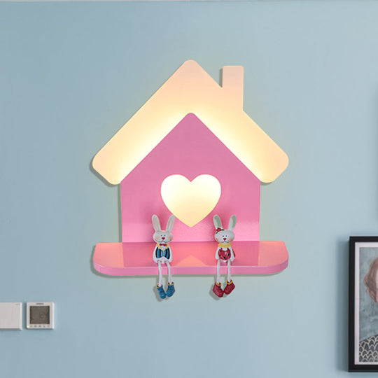 Iron House Kids Led Pink Wall Lamp With Heart Pattern In White/3 Color Light - Sconce / White