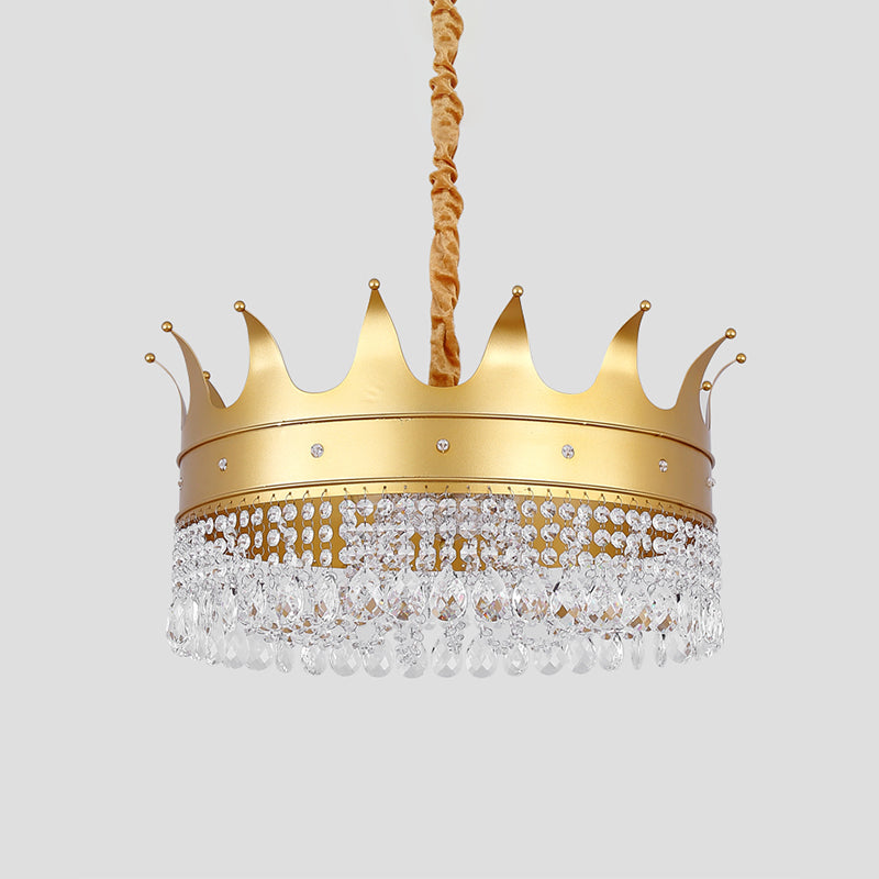 Gold Finish Crown Ceiling Chandelier - Kids 2/4/5 Bulbs Metal Suspension Light With Crystal Accent