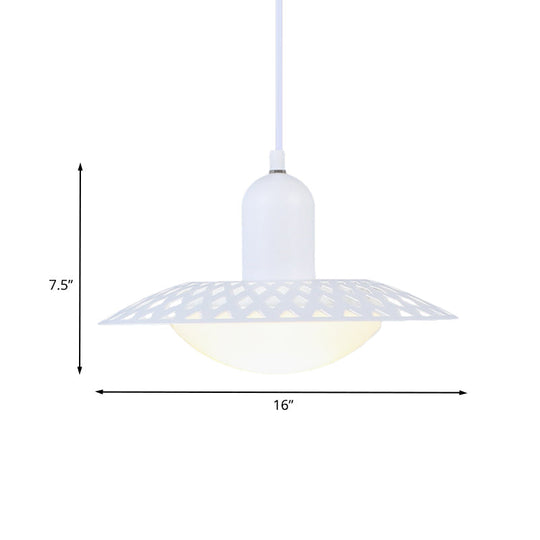 Modern White Finish Pendant Ceiling Lamp With Dome Acrylic Shade Hollowed Dosa Design 1 Head Metal