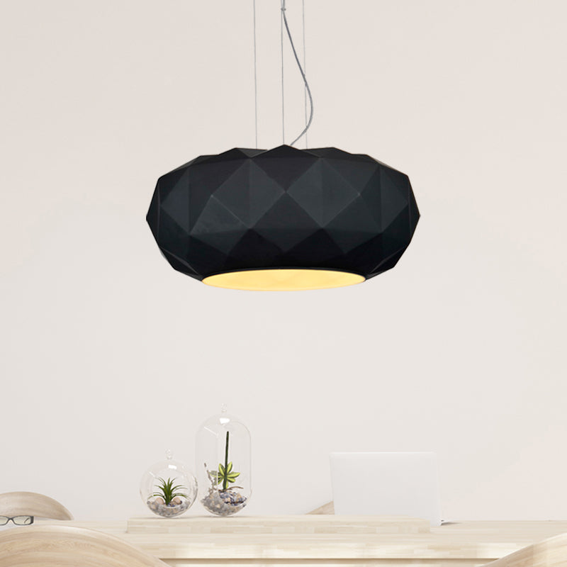 Black Contemporary Diamond Drop Pendant Ceiling Lamp with Metallic Drum Design - 1 Bulb for Dining Room Lighting