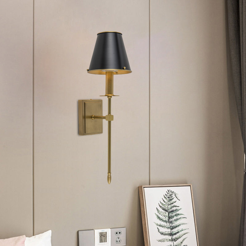 Modern Barrel Wall Sconce In Black And Brass - Metal With Pencil Arm