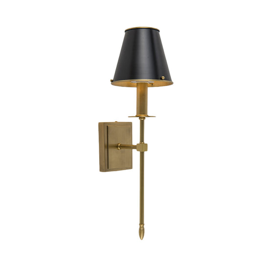 Modern Barrel Wall Sconce In Black And Brass - Metal With Pencil Arm