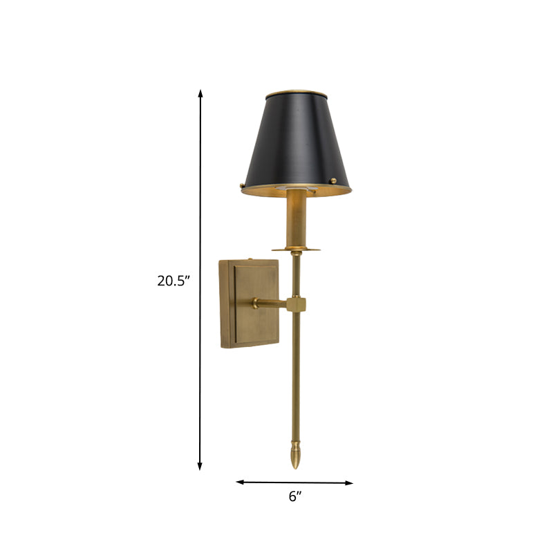 Modern Barrel Wall Sconce In Black And Brass - Metal With Pencil Arm