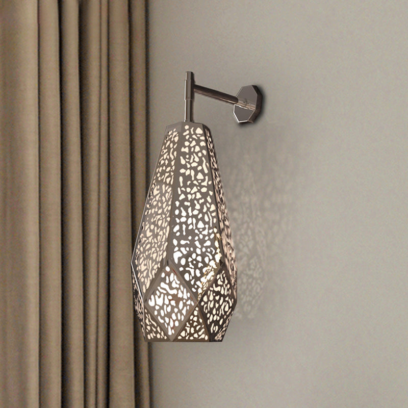 Modern Chrome Finish Diamond Wall Sconce: 1-Head Stainless Steel Mount Light With Hollow Out Design