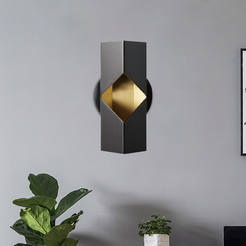 Modern Black Geometric Led Sconce For Bedroom Wall Mounting With Iron Shade