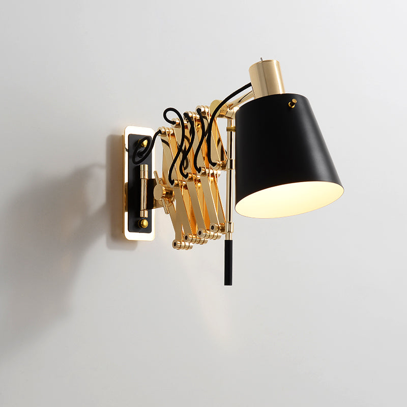 Modern Metallic Gold Wall Mount Sconce Lamp With Barrel Shade Black