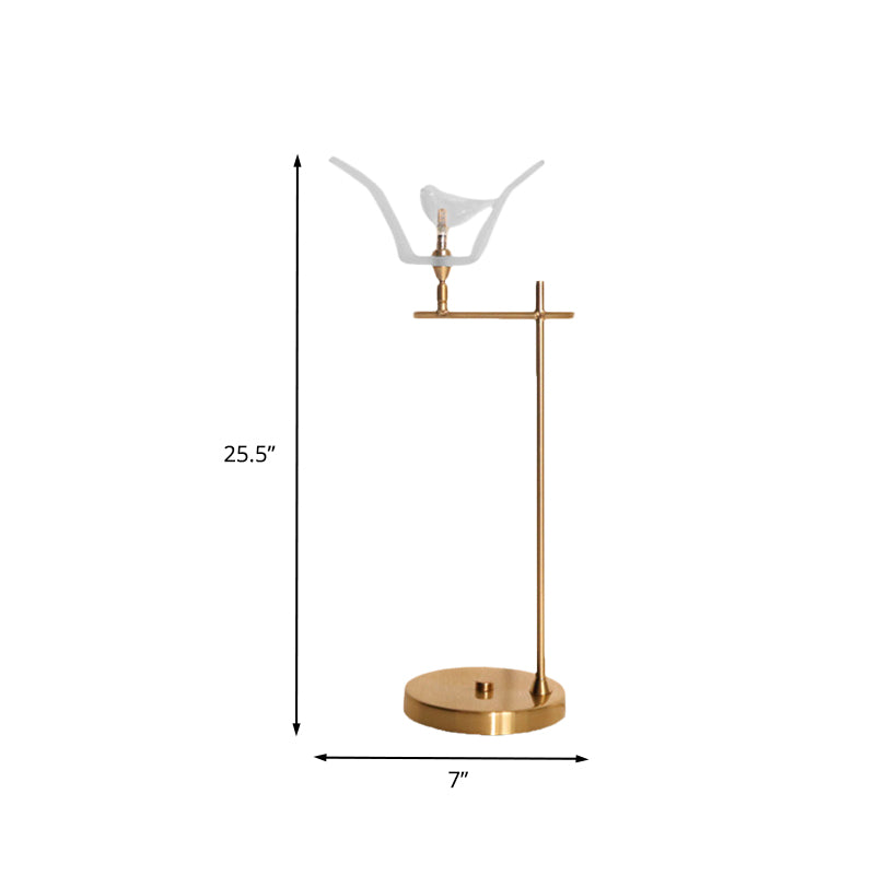 Modern Gold Led Table Lamp With Bird Opal Glass Shade - Right Angle Arm Desk Light