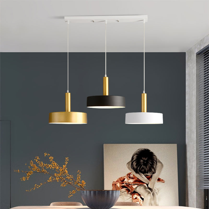Modernist Round Metal Pendant with 3 Lights - White/Black/Gold - for Dining Room Ceiling