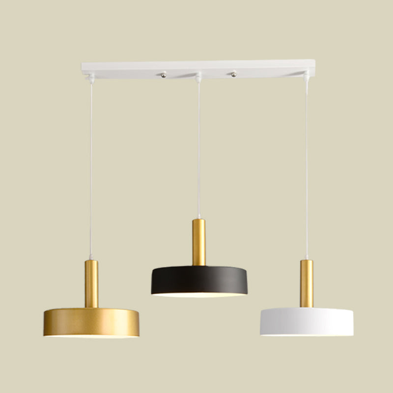 Round Multi-Light Pendant In White-Black-Gold For Modern Dining Room