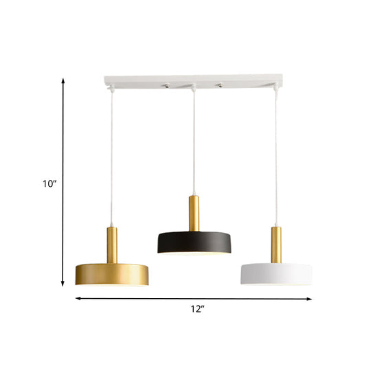 Round Multi-Light Pendant In White-Black-Gold For Modern Dining Room