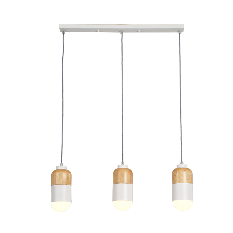 LED Cluster Pendant Light with Metal Modernist Design - 3 Bulbs, White and Wood, for Dining Table
