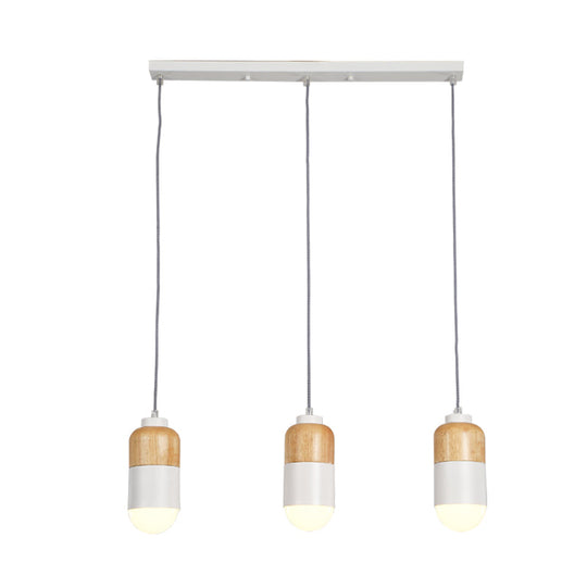 LED Cluster Pendant Light with Metal Modernist Design - 3 Bulbs, White and Wood, for Dining Table