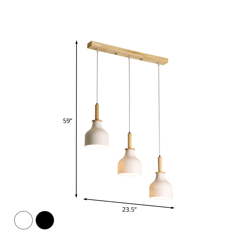 Modern Nordic 3-Light Urn Cluster Pendant With White/Black Finish: Elegant Iron Hanging Light Linear