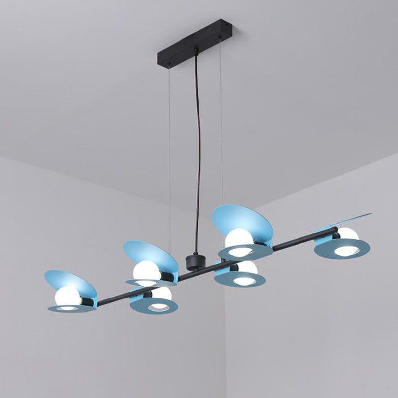 Modernist Mussel Island Ceiling Light - Metallic Blue & Black 6-Bulb Hanging Lamp Kit For Dining