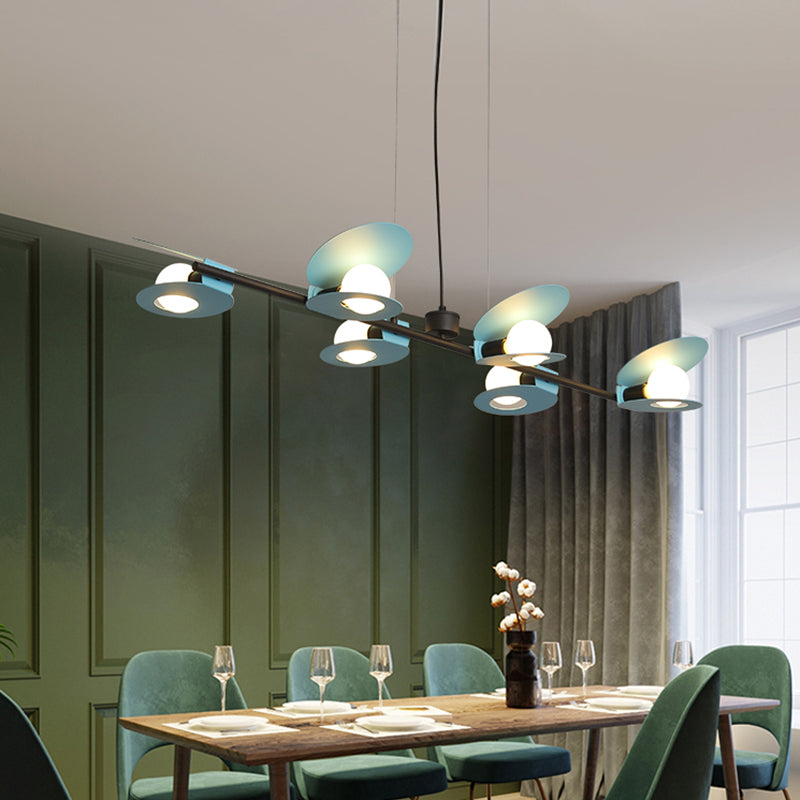 Modernist Mussel Island Ceiling Light - Metallic Blue & Black 6-Bulb Hanging Lamp Kit For Dining