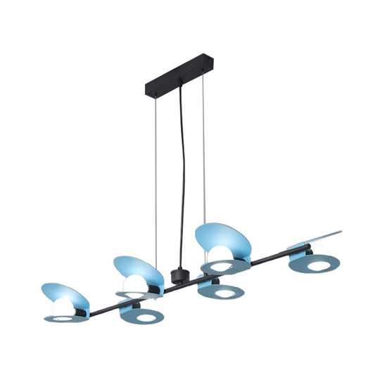 Modernist Mussel Island Ceiling Light - Metallic Blue & Black 6-Bulb Hanging Lamp Kit For Dining