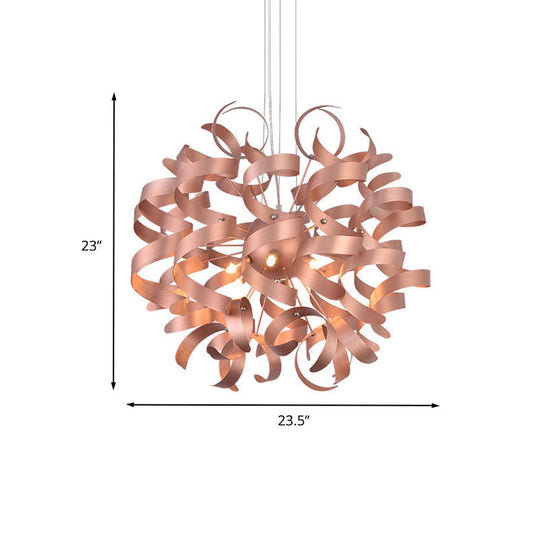 Sleek 6-Bulb Led Chandelier With Spiral Ribbon Design - Contemporary Copper Finish Restaurant