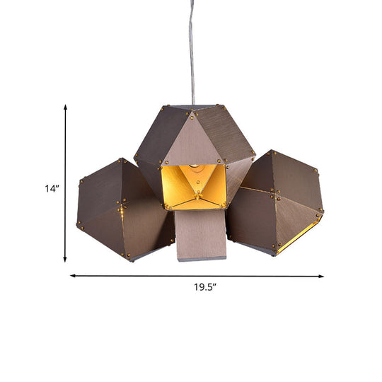 Modern Aluminum 3-Light Polyhedron Ceiling Chandelier For Restaurants - Coffee Color