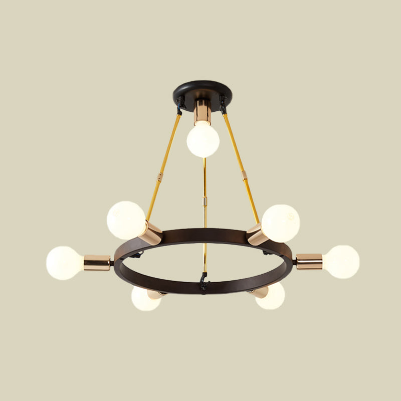 Minimalist Black And Gold Metal Loop Chandelier Pendant Light - 7/9 Heads Bedroom Ceiling Lamp