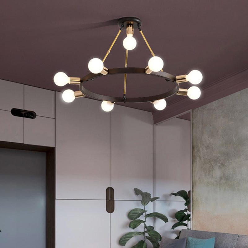 Minimalist Black And Gold Metal Loop Chandelier Pendant Light - 7/9 Heads Bedroom Ceiling Lamp