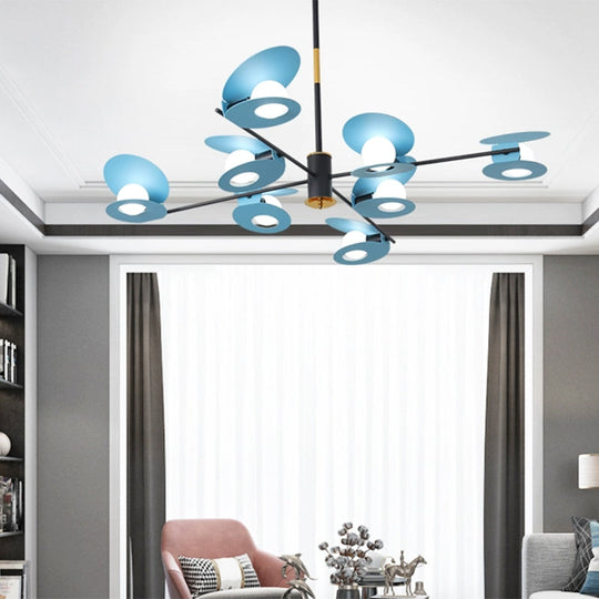 Contemporary Iron Ceiling Chandelier - Mussel Shape 6/8 Bulbs Blue/Black & Gold Living Room