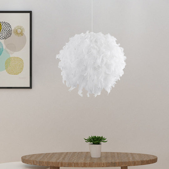 Modern White Chandelier Lamp with Feather Ball Shade - 3/4 Lights, Perfect for Bedroom Ceiling Pendant