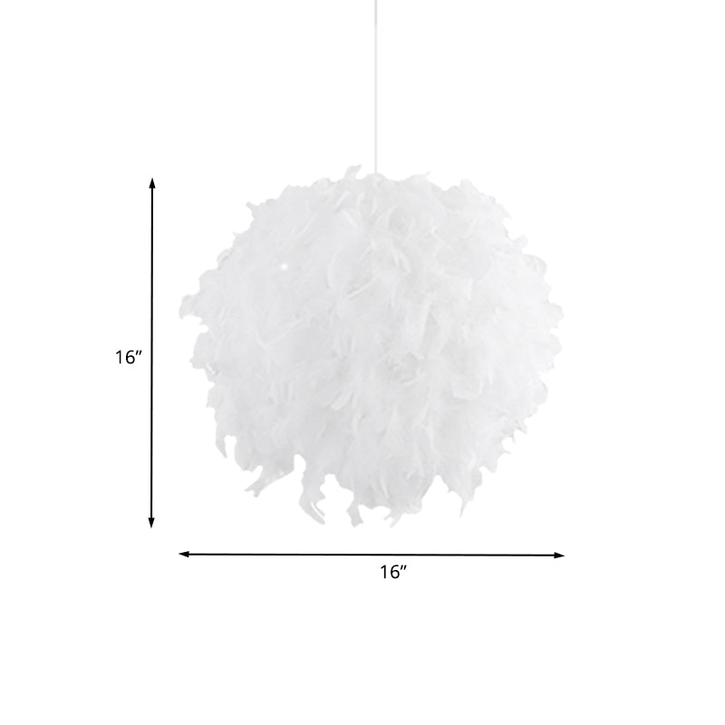 Modern White Feather Ball Fabric Shade Pendant Light For Bedroom Ceiling With 3/4 Lights